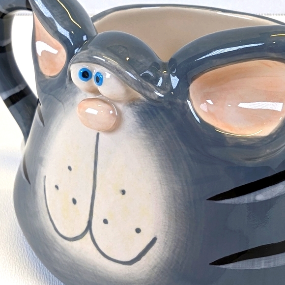 Vintage Russ Berrie Alley Katz Grey Striped Tabby Cat Mug 3D Features - Like New - Picture 5 of 5